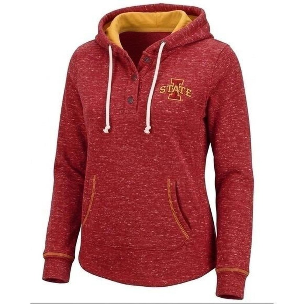 Iowa State Cyclones Colosseum Women's Snap Neck Hoodie Red Heathered Fleece